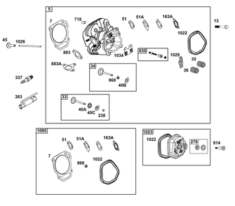 Cylinder Head Group Diagram and Parts List for 19N332-0001-H7 100000 - 19Z999 Briggs and Stratton Engine